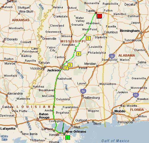 New Orleans, LA to Tupelo, MS